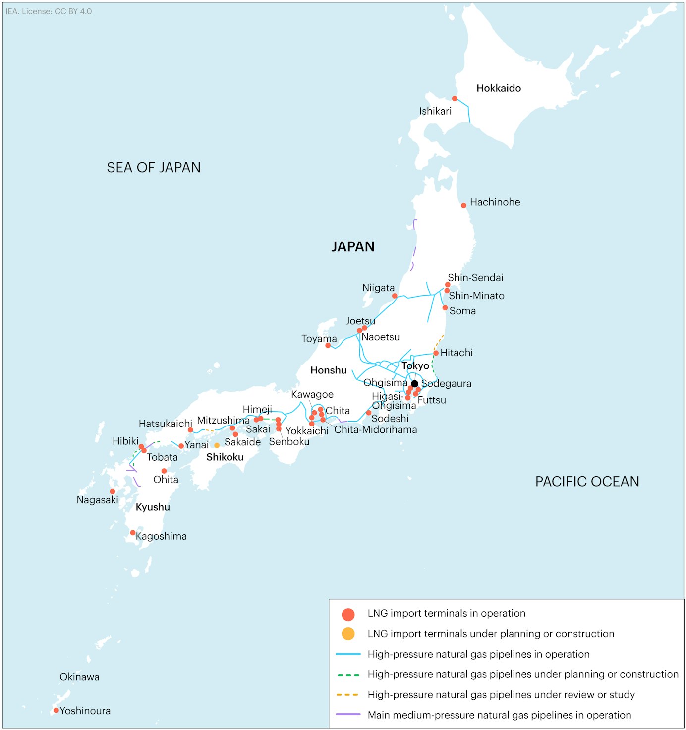 Map of Japan's gas infrastructure