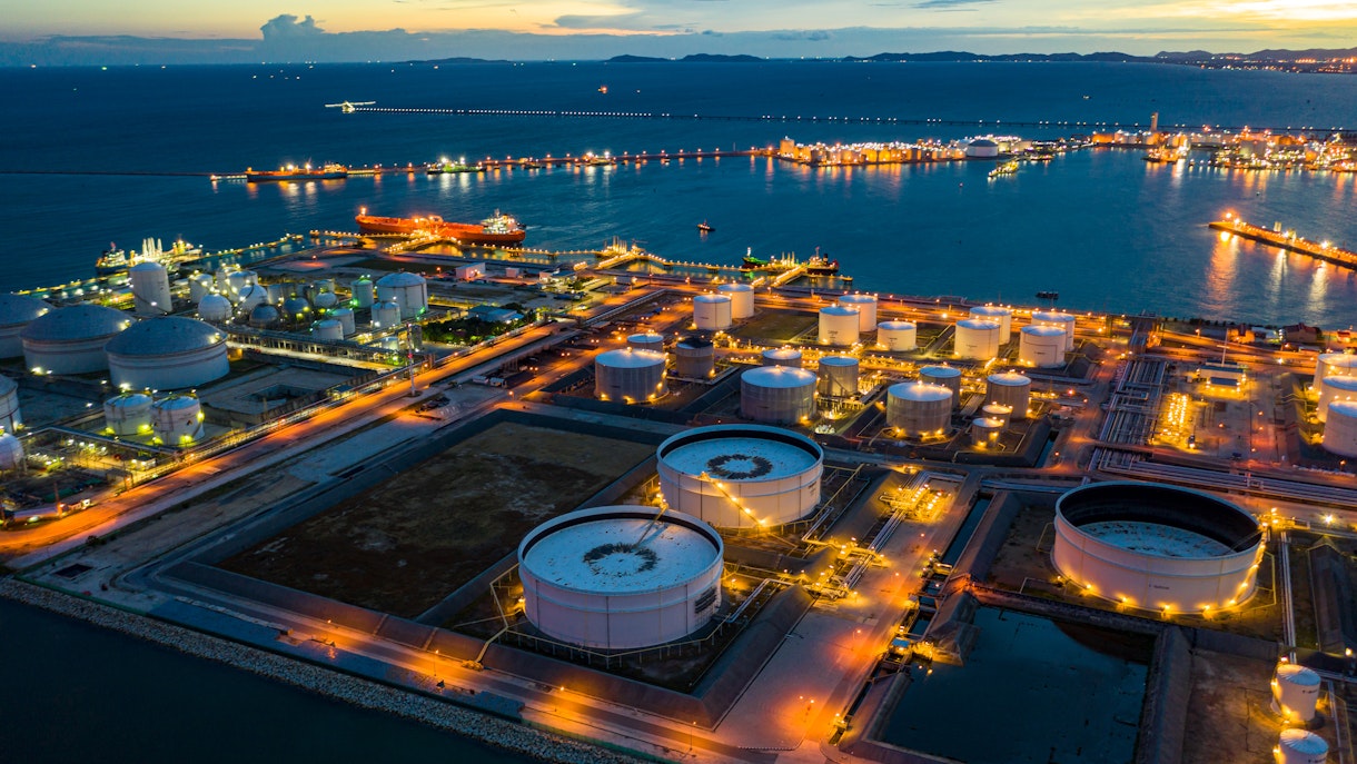 Aerial Night View Of Industrial Facility For Storage Of Oil And Gas Shutterstock 1465033238